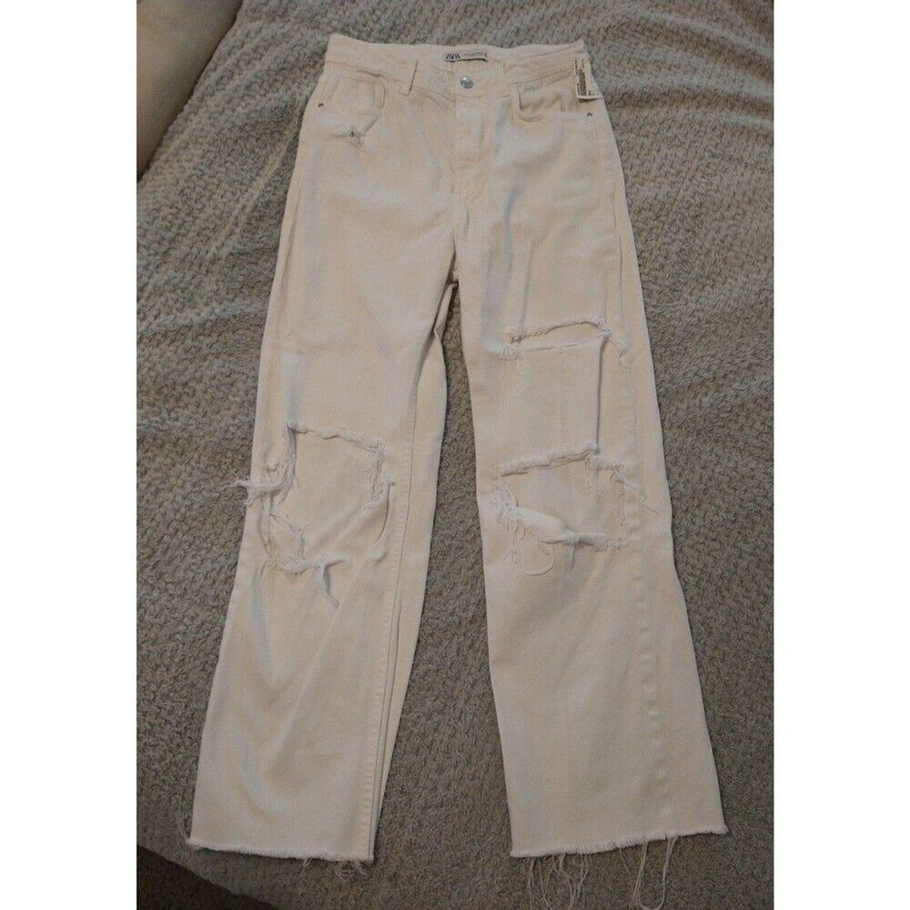 Zara distressed  Jeans white size 6 Grunge boho Loganlook